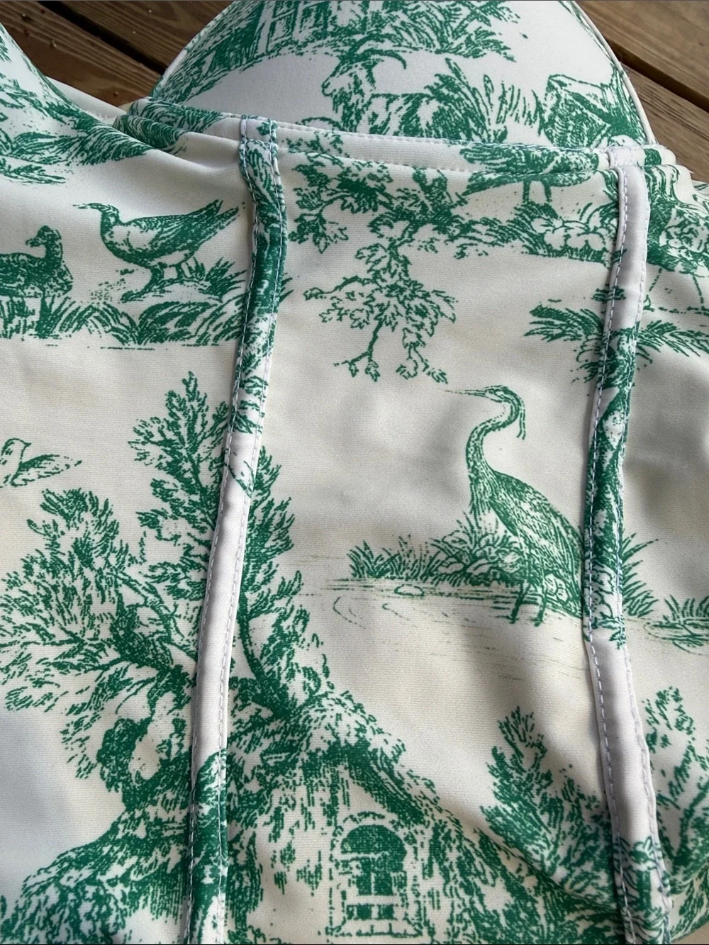 Toile de Jouy Women’s XL Swimsuit off white and green padded cups